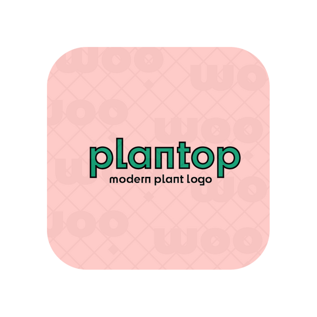 Modern plant logo in green against pink background