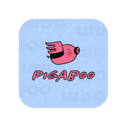 Minimal piggy logo in pink against a baby blue background